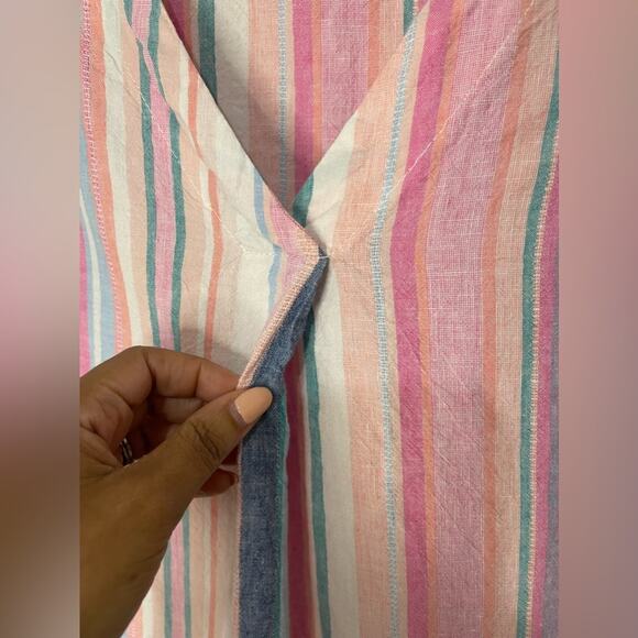 Time and Tru Pink Blue Stripe Linen Blend Rainbow Tank Top size XL - Picture 3 of 5